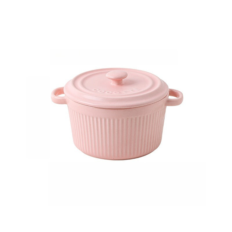 Ceramic Double Handle Soup Bowl with lid