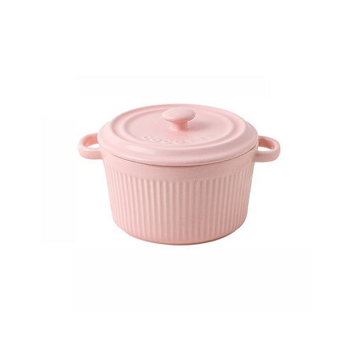 Ceramic Double Handle Soup Bowl with lid