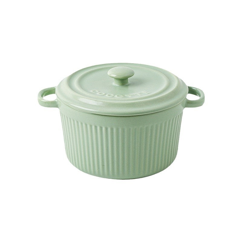 Ceramic Double Handle Soup Bowl with lid